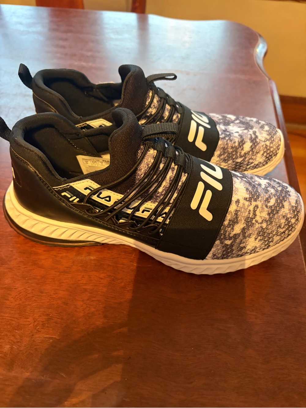 Fila Kids Black and White Patterned Knit Slip-On Sneakers